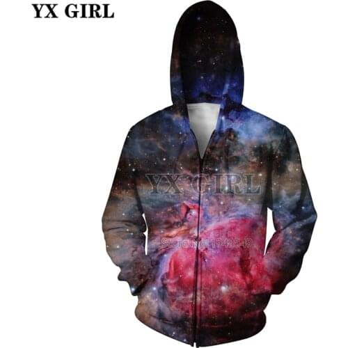 YX GIRL Galaxy Space hoodies 2018 autumn New Fashion Zipper Hoodie Paisley Nebula Print 3d Mens Womens Hooded jacket