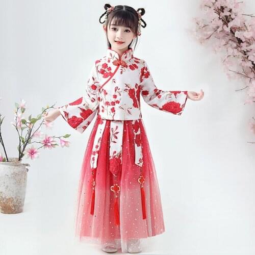 Chinese Traditional Ancient New Year Clothing Girls Han Fu Chinese Style Flower Girl Dress Dramaturgic Robe Dress for Kids