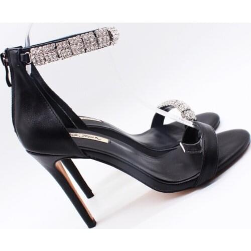 Free shipping fashion women Pumps Black matt leather crystal strappy ankle high heels shoes Stiletto Heels 10cm