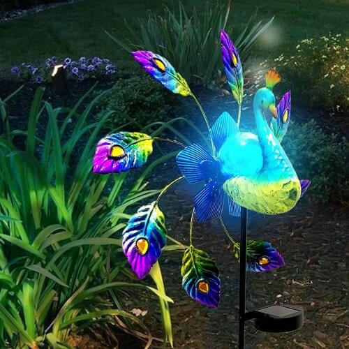Wind Spinner Lawn Stake Ornament Garden Yard Decor Peacock Solar Light Iron Painted Windmill Lights