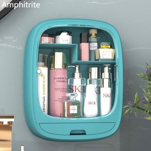 European Style Cosmetic Storage Box Make-Up Organic Bathroom Storage Rack Seamless Wall-mounted Great Capacity Vanity Rack