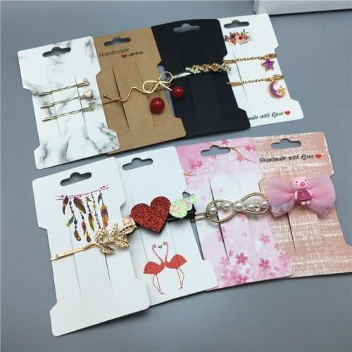 Various 50pcs Exquisite paper Headdress Card Hairpin Card DIY Hairpin Accessories Packing display card 11.5x6.6cm+50pcs opp bag