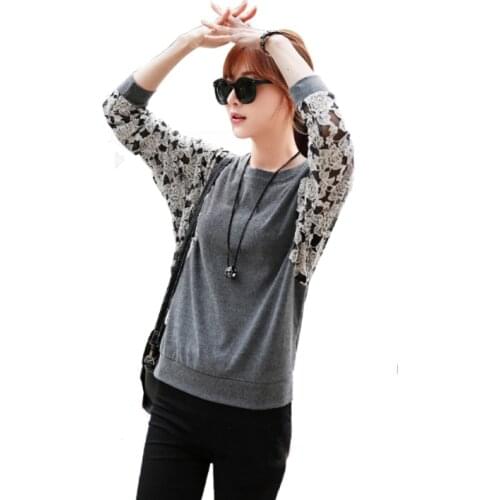 Lollas T-shirt womens shirt 2020 Loose mesh long sleeve T-shirt womens round neck bat sleeve splicing oversize top