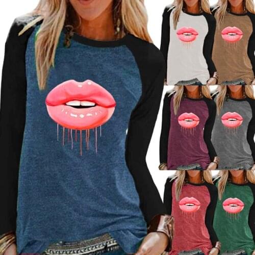 Women Clothing Autumn and Winter Fashion Printing Raglan Long Sleeve Round Neck Pullover Plus Size Loose Casual Shirt Plus Size