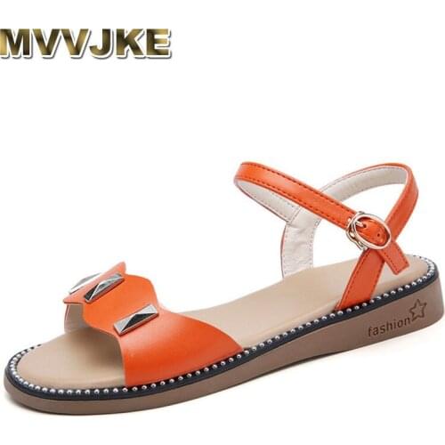 MVVJKE Women Sandals Genuine Leather Flip Flops New Summer Fashion Rome Breathable Non-slip Shoes Woman Slides Rivet Casual Fema