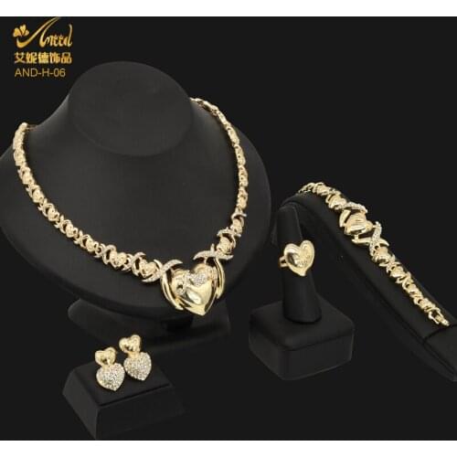 24K Women Earrings Gold Color Wedding Jewelry Sets Gifts For France Nigerian Italian African Bridal Party Heart Pendant Necklace