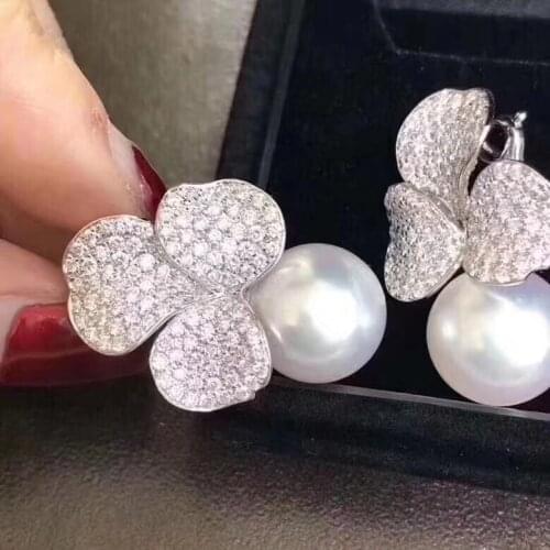 D422 Pearl Earrings Fine Jewelry 925 Sterling Silver 10-11mm Round Natural Fresh Water White Pearls Stud Earrings for Women