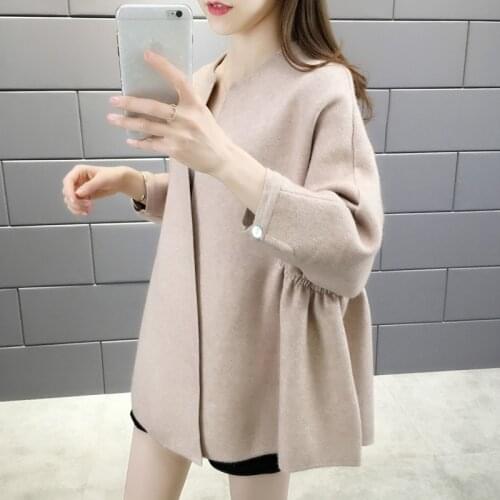 O Neck Women Cardigan 2021 Open Knitted Sweater Autumn Winter Loose Jumper Casual Ruched Solid Color Knitwear Knitted Outwear