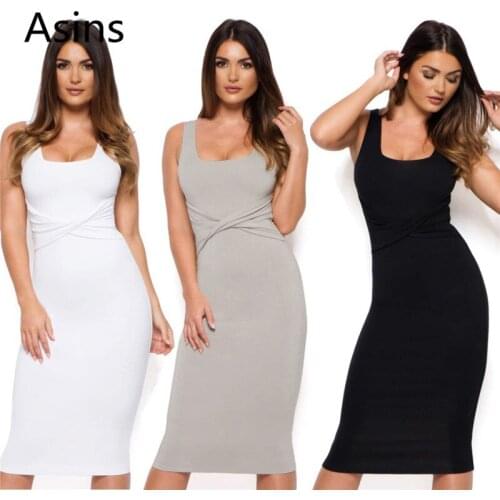 Asins Sexy summer dress 2019 new hot women casual fashion solid color sling sleeveless square collar pleated skinny fleece dress