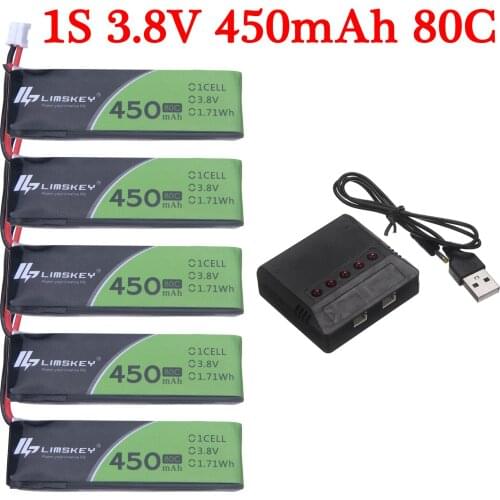 1S 3.8V 450mAh 80C/160C 4.35V Lipo Battery And PH2.0 Charger For FPV Racing M80S Tiny7 Beta75S Emax Tinyhawk Snapper7 Drone