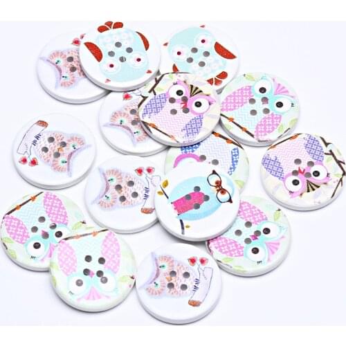 300pcs 30mm Mix Owl Wooden Large Buttons 4 Holes Baby Sewing Wood CARTOON Button Scrapbook Embellishments