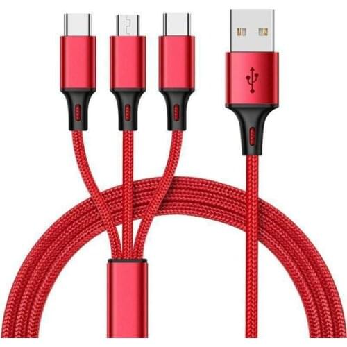 3 in 1 Multi Micro USB TypeC Cable Lightning Data Charger Cable Fast Charging Data Cable Braided Cord For Iphone Samsung Charger