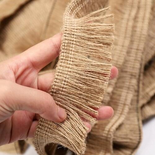 50meters 4.5cm Wide Burlap Tassel Wired Ribbon for Home Decor, Gift Wrapping, DIY Crafts