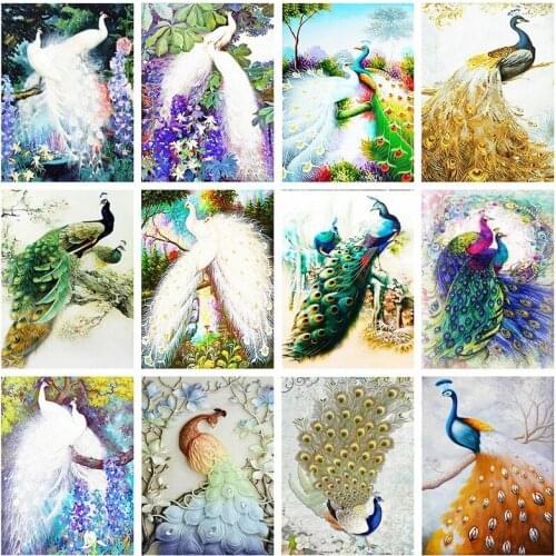 Diamond Embroidery Peacock Full Round With AB Drill Rhinestone Mosaic Diamond Painting Kits Animals Cross Stitch Kit Home Decor