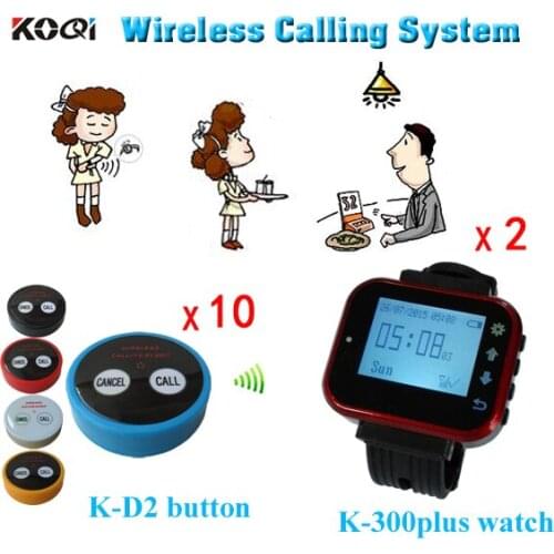 Wireless Paging System Casino Watch Caller Restaurant Equipment (2 Wrist Watch 10 Call Button)