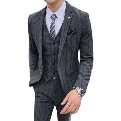 Blazer + Vest+Pants ) High-end Brand Groom Wedding Dress Slim Formal Business Stripe Suit 3pcst Set Stage