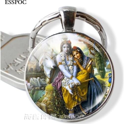 Fashion Goddess Krishna Key Chain Ring Keychain Buddhism Glass Dome Jewelry Amulet Charm Keyring Pendant for Him or Her Gift