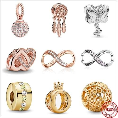 2020New Flower Family Entwined Hearts Rose Cham Beads fit Original Pandora Charms Silver 925 Bracelet DIY Women Jewelry Berloque