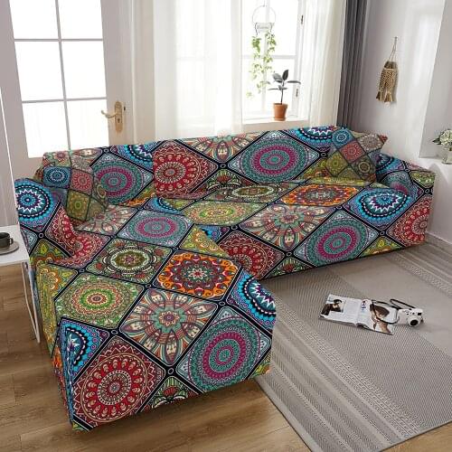 Elastic Sofa Cover Mandala Slipcover Corner Sofa Covers for Living Room Sectional Couch Cover housse canape dangle 1/2/3/4 Seat