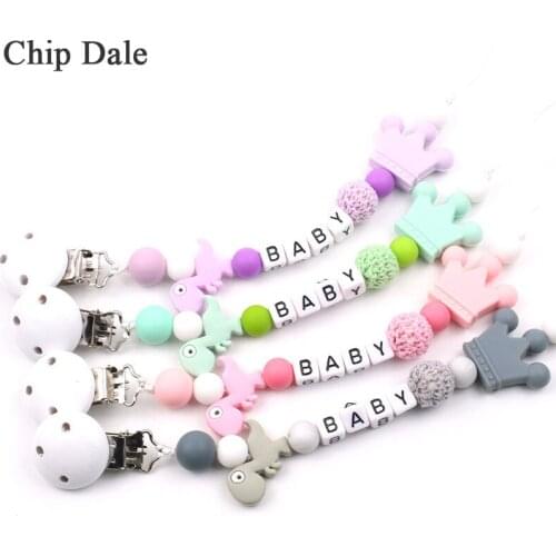 Chip Dale Personalized Name Baby Pacifier Clips Dinosaur Pacifier Chain Holder for Baby Teething Soother Chew Toy Dummy Clips