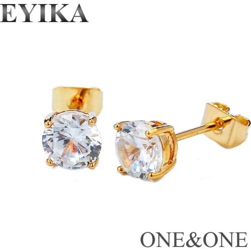 EYIKA Popular Single Claw setting Cubic Zircon Stud Earring Round/Square shape 3-8mm Fashion Women jewelry accessories For Party