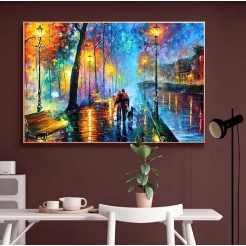 Street Under Light Oil Painting Canvas Art Painting Posters and Prints Cuadros Home Decor Wall Art Picture for Living Room