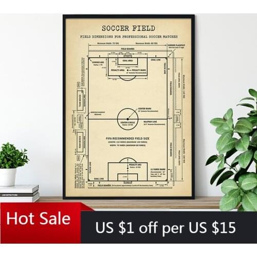 Soccer Field Blueprint Art Canvas Painting Soccer Patent Poster Soccer Gift Boys Room Decor Sports Art Prints Picture Wall Decor