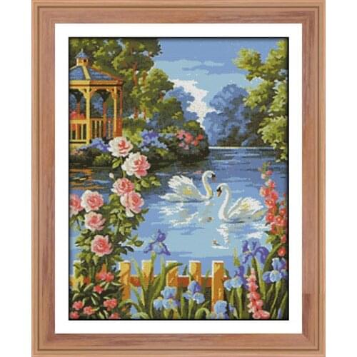 Beautiful swan scenery Cross Stitch Set DIY DMC wholesale 11 14CT rose flower Cross-stitch Kit Embroidery Needlework Home Decor