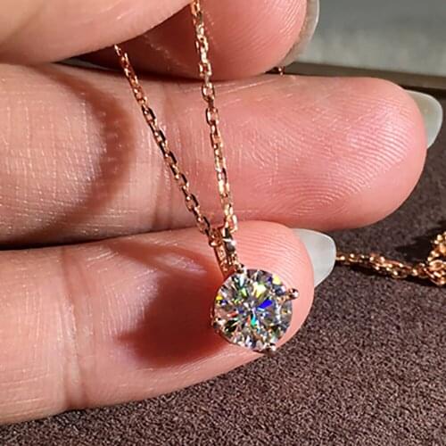 10K Rose Gold Women Pendants Necklaces Moissanite Diamond 0.5 1 2 3 4 5 Carat Round Wedding Anniversary Engagement Party Gift