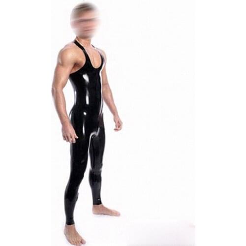 Latex catsuit sleeveless black Long bodysuit garment pants for strong adult plus size Jumpsuit Customize Service