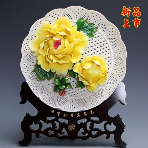 Luoyang Yellow Peony porcelain ceramic hanging plate ceramic gift collection disk Dehua manual master of Fine Art