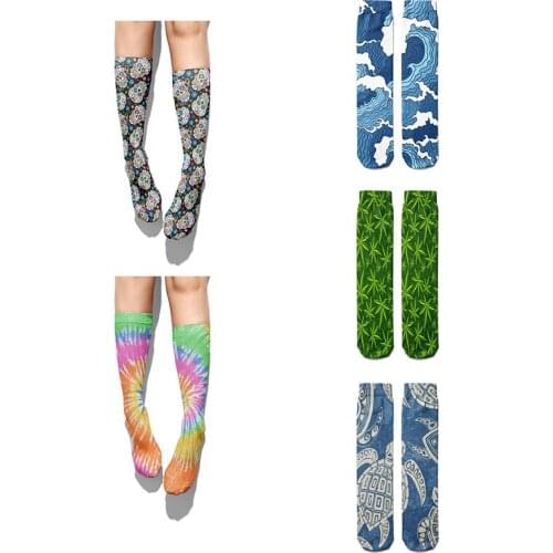 New Women Summer High Quality Cotton Long Socks Skull Waves Maple Leaves Leg Calf Socks Mens Sport Casual Street Happy Socks