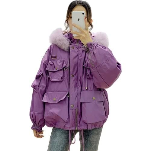 Huge Real Raccoon Fur Women Down Coat Winter Jacket Women White Duck Down Parka Female Down Hooded Thick Warm Outerwear