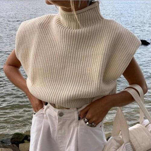 OMCHIN Pull Femme 2021 Spring Summer New Solid Woolen Sweater Turtleneck Short Sleeve Sexy Sweater Top Female White Jumper LN10U