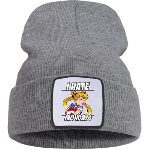 I Hate Mondays Beauty Grils Cartoon Print Autumn Hat Outdoor Casual Beanie Hat Wool Fashion Unisex Hats Flexible Creative Hats