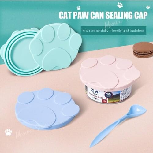 Cat Paw Silicone fresh-keeping lid can opener feeding spoon set Cat Dog Canned Food Sealing Lid Leak-Proof Anti-Bacterial