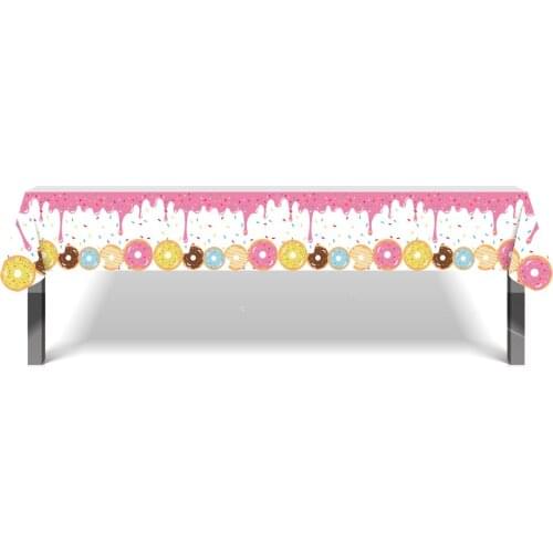 130*220cm Disposable Donuts Tablecover Happy Birthday Sweet Donuts Tablecloth Party Decorations Baby Shower Girls Party Favors