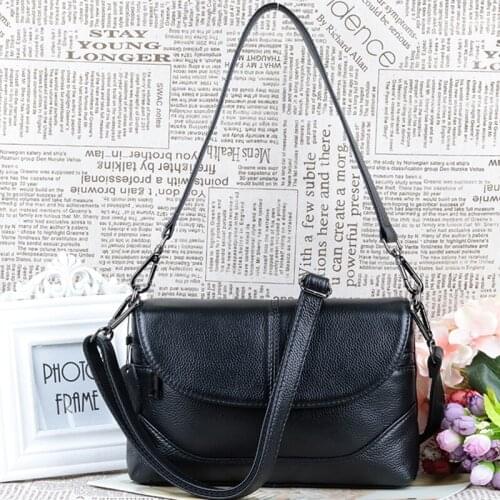 Luxury Genuine Cow Leather Handbags Women Free Shipping Black/Blue Bag Best Design Ladies SmallThread Shoulder Messenger Purses