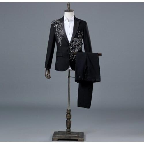 Wedding Groom Dress Suit Men Costume Homme Mariage 2021 Fashion Diamond Embroidery 2 Pieces Suits (Blazer+Pants) Terno Masculino