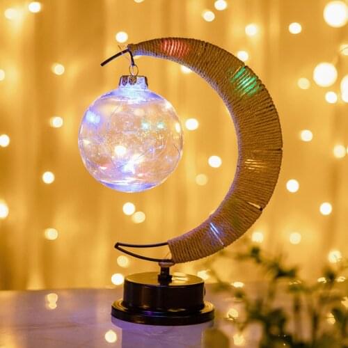 LED Night Light Star Moon Light Sepak Takraw Girl Birthday Gift Handmade Twine Iron Table Lamp Bedroom Decoration Night Light