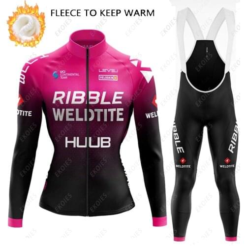 Woman Cycling Clothing HUUB Winter Thermal Fleece Cycling Jersey Set Lady Ropa Ciclismo Long Sleeves Mountain Bike Jersey Set