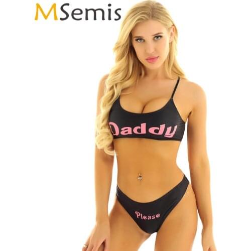 Womens Bikini Lingerie Set Naughty Yes Daddy Printed Letter Underwear Sets Mini Bra+Briefs Sexy Japanese Anime Cosplay Costumes