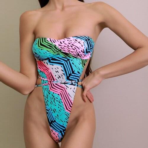 Sexy Bandeau One Piece Swimsuit Women High Cut Bathing Suit Push Up Swimwear Summer Backless Bandage Bodysuit Monokini