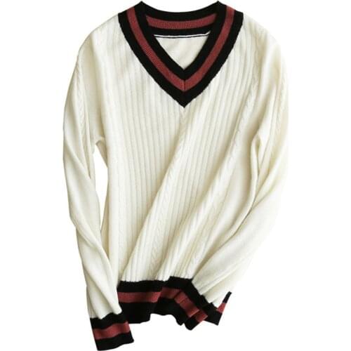 Goat cashmere v-neck knit women fashion korean style short patchwork pullover sweater white color S-XL retail wholesale