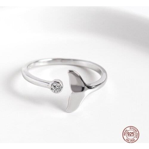 LKO S925 Sterling Silver Mermaid Tail Opening Adjustable Rings Simple Lovely Fashion Jewelry for Women Girls Jewelry Ornaments