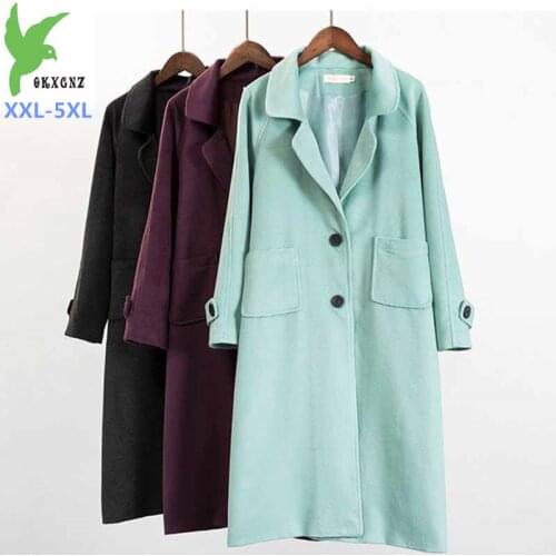 2019 Fashion High quality Plus size XXL-5XL Autumn Winter Woolen Coat Women Long Windbreaker Solid Wool Blends Outerwear G519