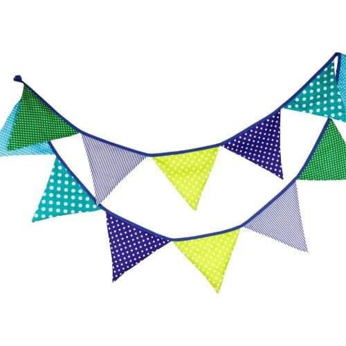 1pcs 3.3M Length 12 Flags Blue Green Mix Color Children Birthday Cloth Banner Decorations Home Festival Wedding Deco Pennant