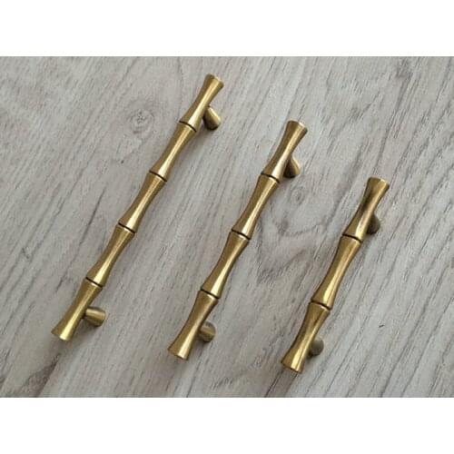 2PCS Retro Bamboo Zinc alloy Drawer Cabinet Handle Furniture pull Knob Antique Brass decorative door knobs 64mm 96mm 128mm