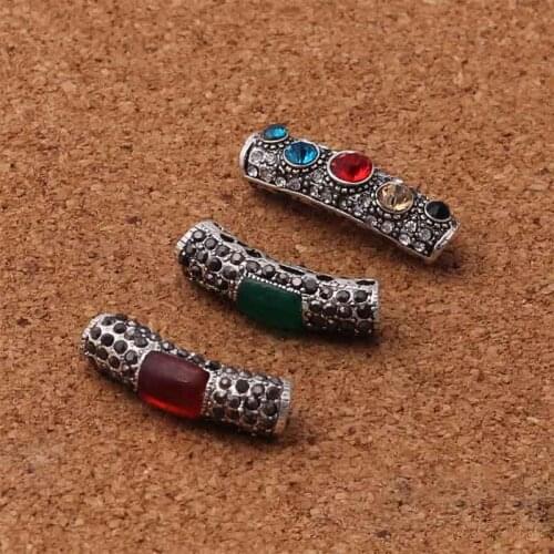 2pcs/lot Tibetan Silver Rhinestone Tube Spacer Beads 6.4mm Hole Size Charm Pendants Beads Bails DIY Jewelry Making Accessories