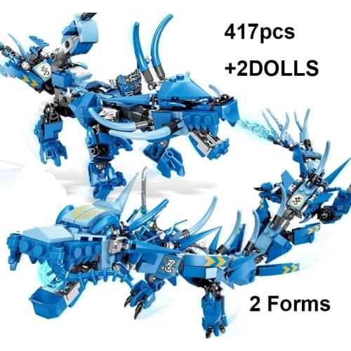 417pcs+Dolls Flying Five Colors Ninja-Dragon Fighting Mech 2 Forms Educational Building Blocks DIY Toys For Kids Birthday Gift